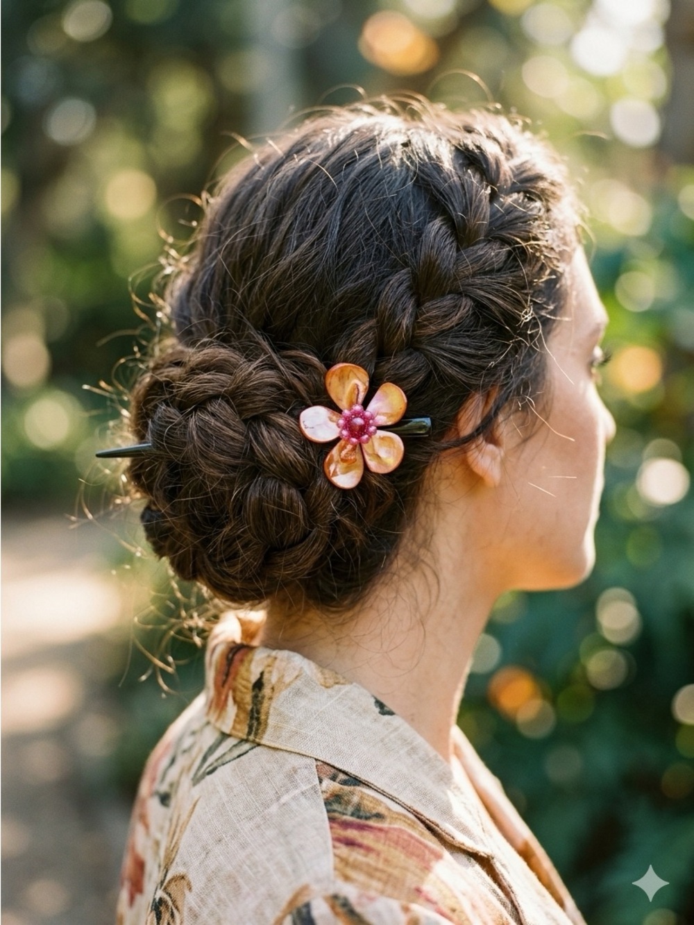 Floral Hair Stick with Yellow-Pink Flower Accent